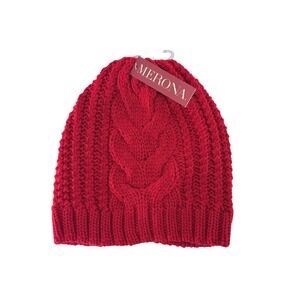 Merona Womens Red Cable Knit Beanie Winter Hat One Size OSFA NWT‎